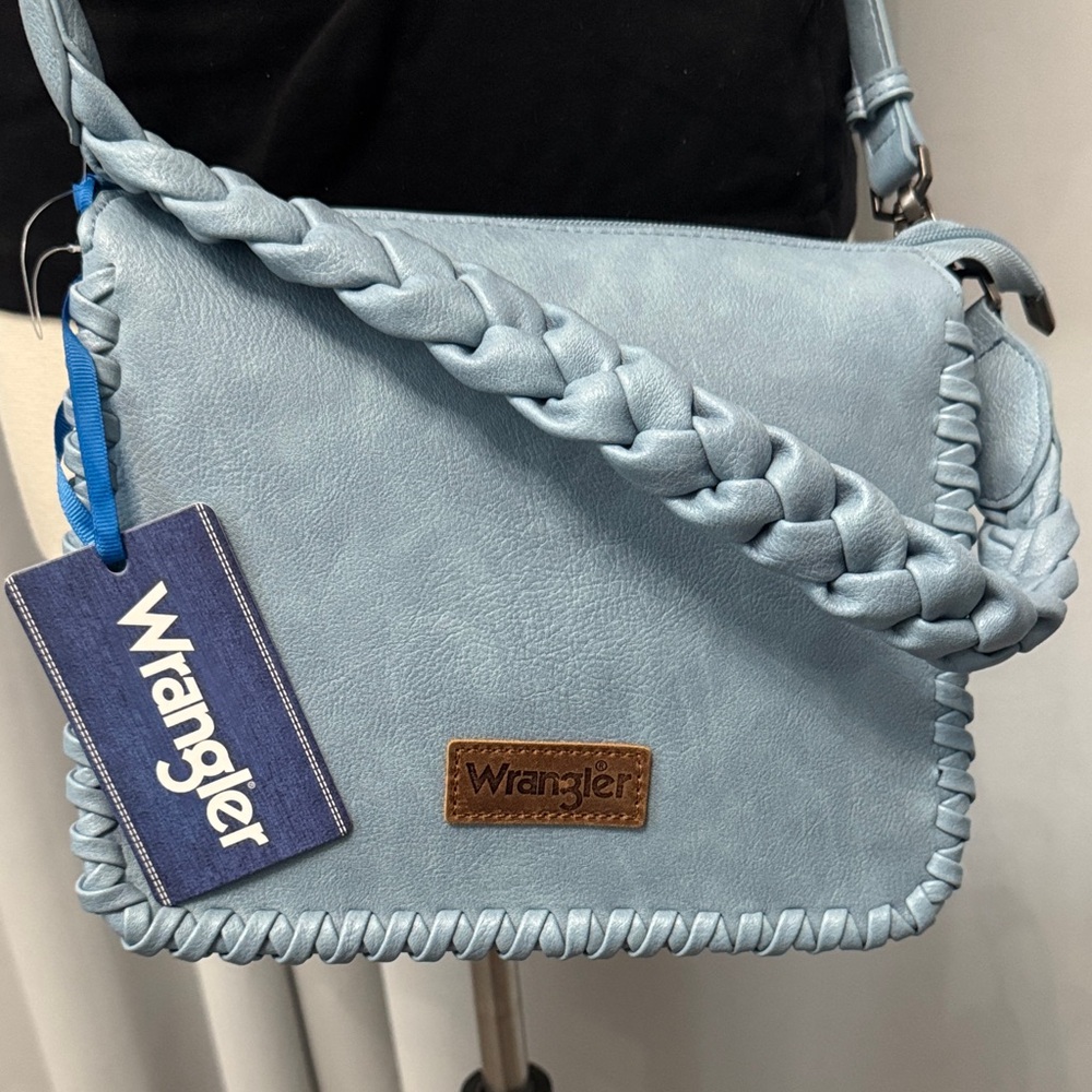 Wrangler Light Blue Braided-Trim Crossbody Bag - New
